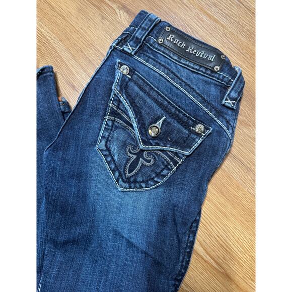 Rock Revival Stephanie Boot Bootcut Jeans Size 25 Bling Embroidered EB - Picture 6 of 7